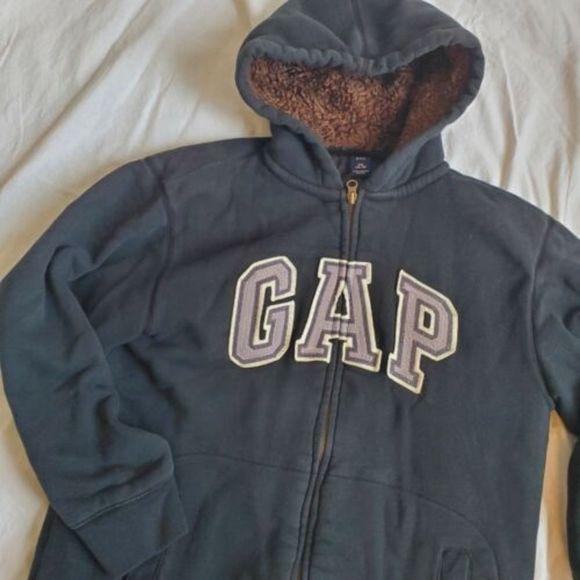 GAP Youth Size 2XL XXL Logo Zip Heavy Black Fur Hoodie - Picture 11 of 12